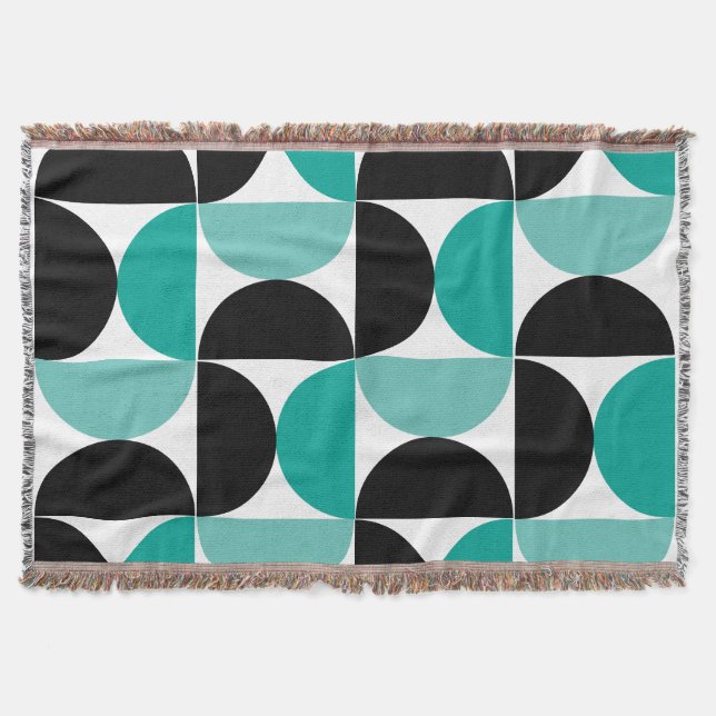 Cobertor Médio Século moderno preto branco e menta (Frente)