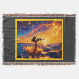 Cobertor Menina Asiática Jogando A Cena Surreal Violina