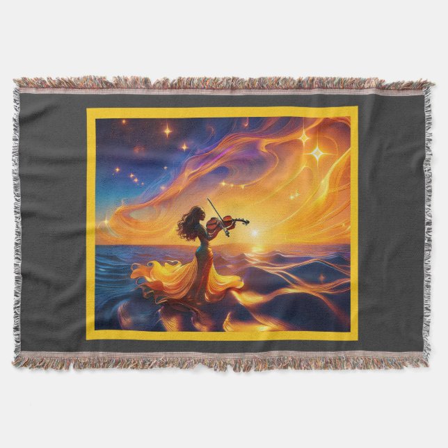 Cobertor Menina Asiática Jogando A Cena Surreal Violina (Frente)