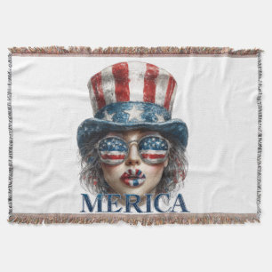 Cobertor Merica Girl, 4 de julho Gelam Girl com estrelas
