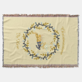 Cobertor Merry Christmas Deer & Wreath Yellow