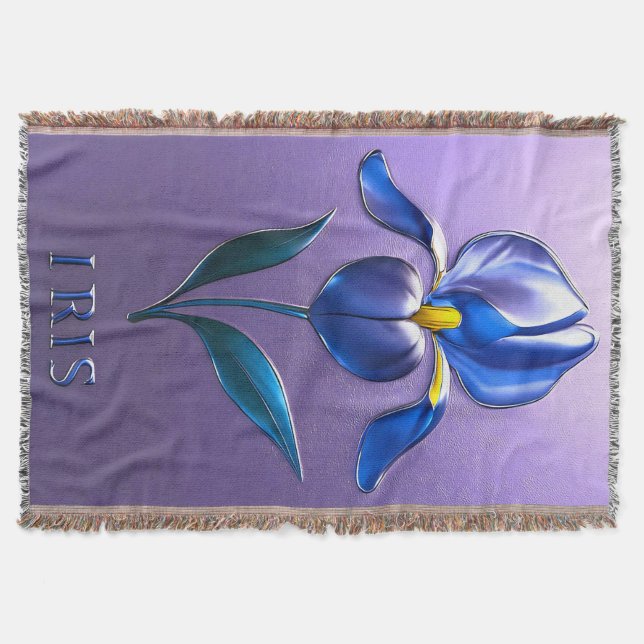 Cobertor Metallisch Glänzende Blaue Irisblüte mit Text (Frente)