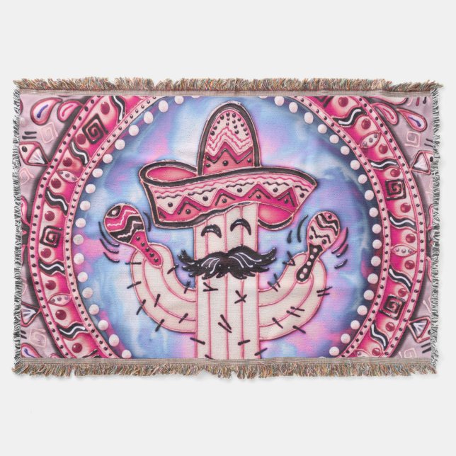 Cobertor Mexicano Fiesta Cinco de Mayo Sombrero Azul Rosa (Frente)