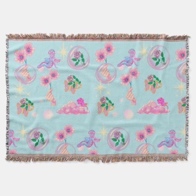 Cobertor Mikitiez fada ângulo azul céu azul doce papoula (Frente)