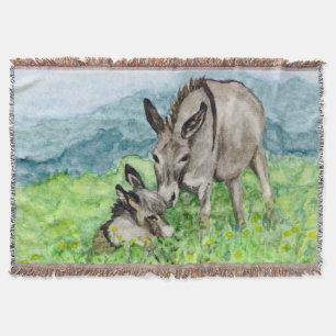 Cobertor Miniatura, Donkey e Baby Watercolor Art