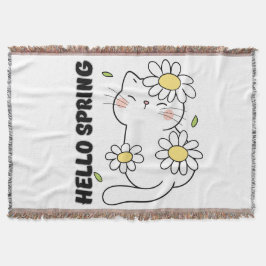 Cobertor Minimalist Aesthetic Hello Spring Cat & Daisy 