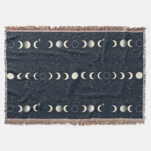 Cobertor Minimalist Lunar Phases Pattern with Stars and Nig (Frente)