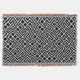 Cobertor Minimalist Maze Fill Black Pattern