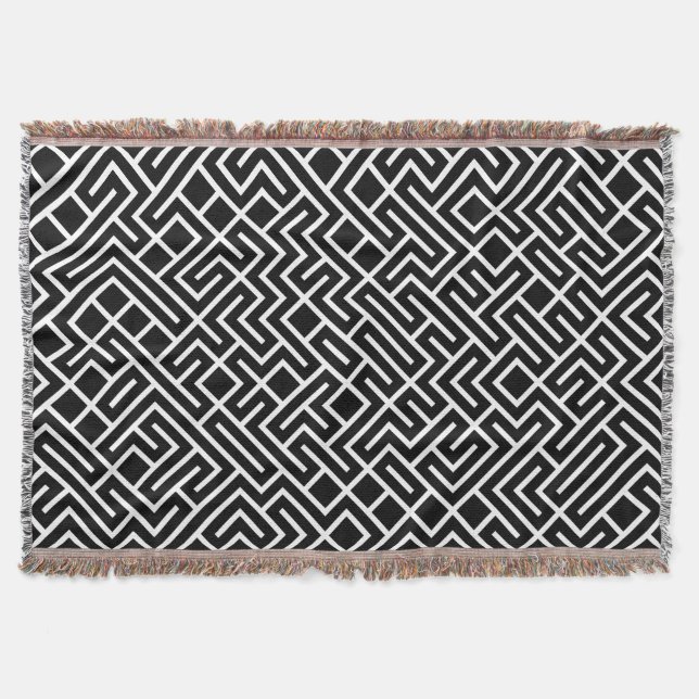 Cobertor Minimalist Maze Fill Black Pattern (Frente)
