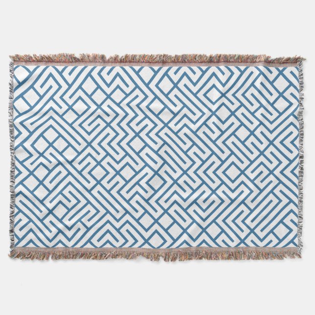 Cobertor Minimalist Maze Lines Blue Pattern (Frente)