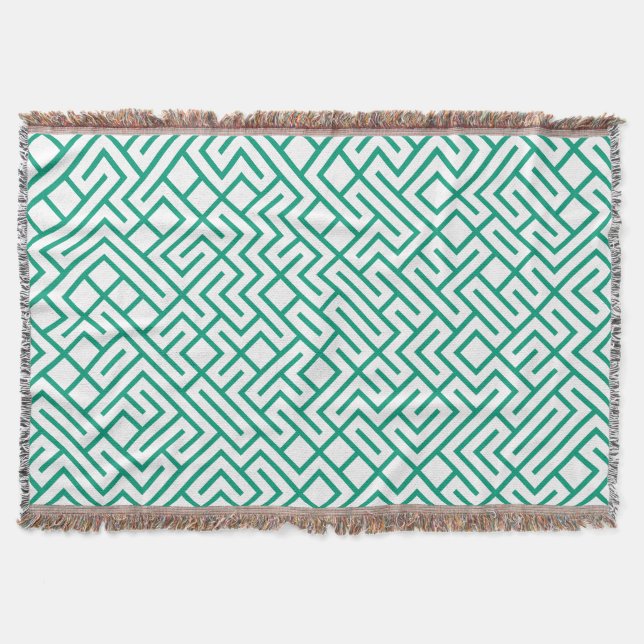 Cobertor Minimalist Maze Lines Emerald Pattern (Frente)