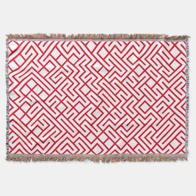 Cobertor Minimalist Maze Lines Red Pattern (Frente)