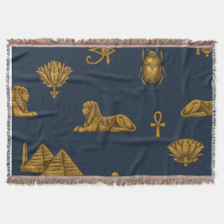 Cobertor Minimalist Navy & Antique Gold Egyptian Pattern