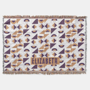 Cobertor Minimalista Boho Roxo & Dourado Abstrato Nome Pers