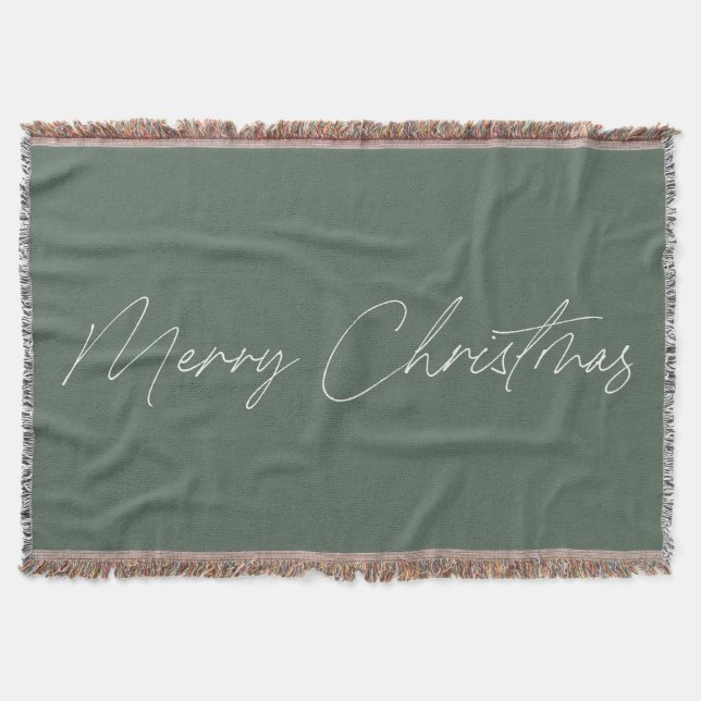Cobertor Mínimo Sage Green - Manuscrito Verde Feliz Natal (Frente)