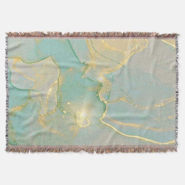 Cobertor Mint Green Dourado Marble: Texturado (Frente)