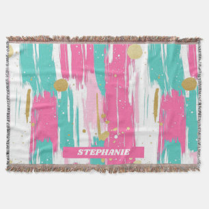 Cobertor Mint, Rosa, Branco E Dourado Traços De Abstrato