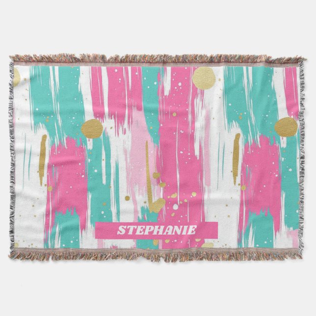 Cobertor Mint, Rosa, Branco E Dourado Traços De Abstrato (Frente)