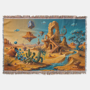 Cobertor Miragem do Deserto Ocre Laranja Azul Turquesa