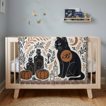 Místico Crescente Lua Gato Preto Monograma Botânic