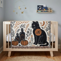 Cobertor Místico Crescente Lua Gato Preto Monograma Botânic