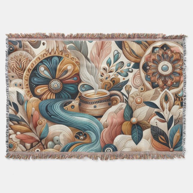 Cobertor Mistura boêmica de chá, magenta, flores roxas (Frente)