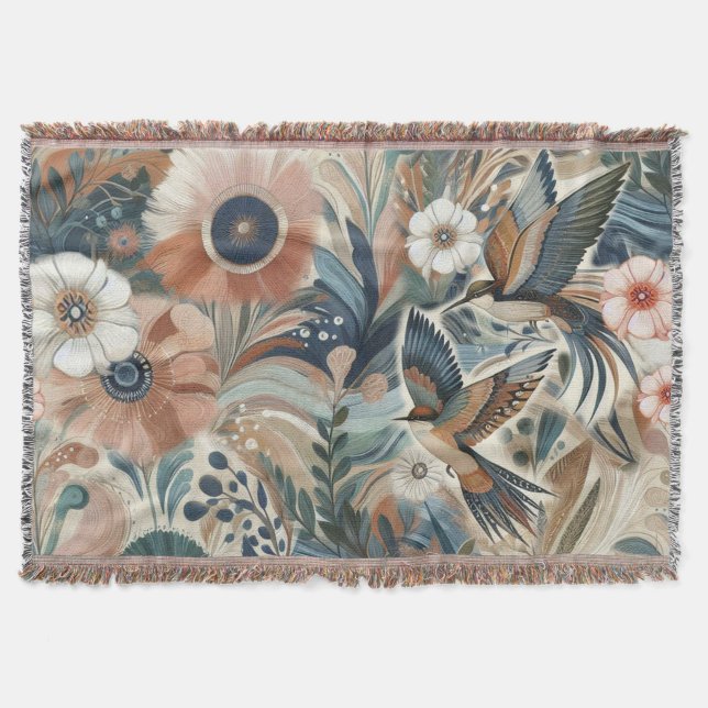 Cobertor Mistura boêmica de chalé, magenta, roxo em cremes (Frente)