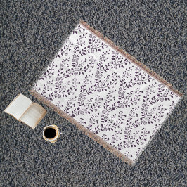 Cobertor Modern Boho Floral Pattern Plum White