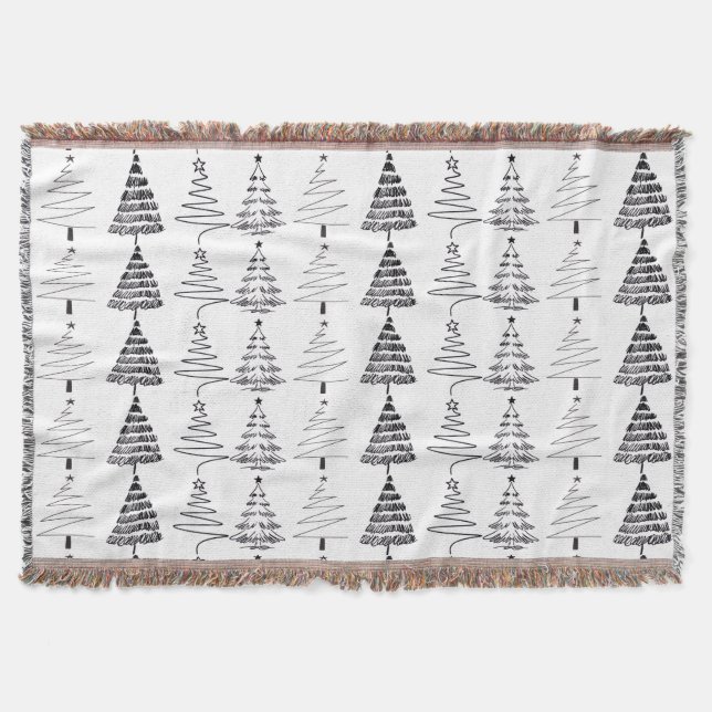 Cobertor Modern Minimalist Christmas Trees Doodles (Frente)