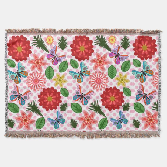 Cobertor Modern Spring Garden Butterfly Floral  (Frente)