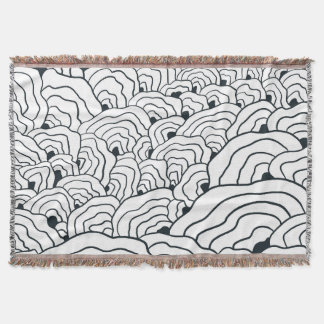 Cobertor Monochrome Wave Pattern, Modern Abstract Line Art