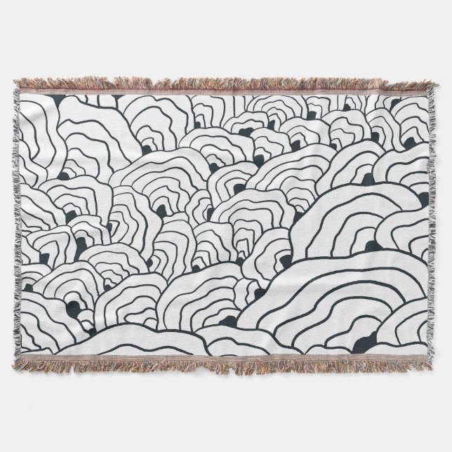 Cobertor Monochrome Wave Pattern,  Modern Abstract Line Art (Frente)