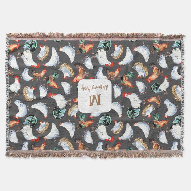 Cobertor Monograma da Casa Farmônica da Família de Galinhas (Frente)