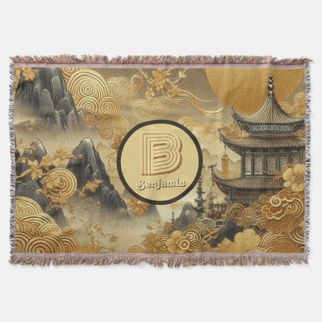 Cobertor Monograma de Desvio de Ouro Falsa de Pintura Chine (Frente)