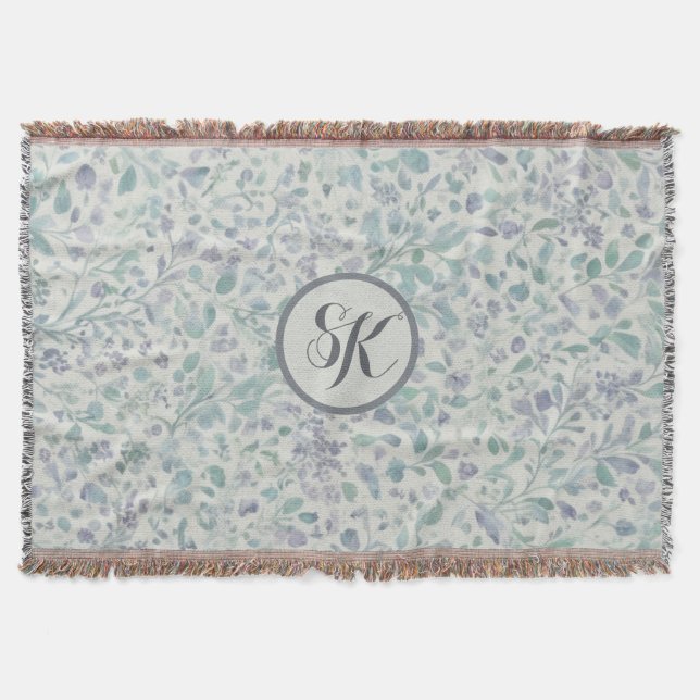 Cobertor Monograma de lavanda e Folha Verde (Frente)