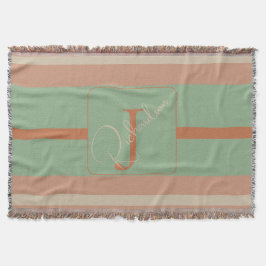 Cobertor Monograma de Listra de Salvia Coral Personalizada 