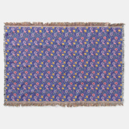 Cobertor Monograma de padrão de flor silvestre simples azul