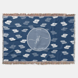 Cobertor Monograma de Padrão de Folhas Azul marinho