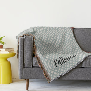 Cobertor Monograma de Trellis Azul   Farmhouse Moderna