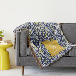 Cobertor Monograma do Ikat Clássico de Abstrato Amarelo Azu