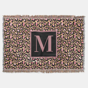 Cobertor Monograma Dourado Cor-de-rosa/Leopardo, inicial
