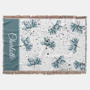 Cobertor Monograma floral pintado mão do azul de aço
