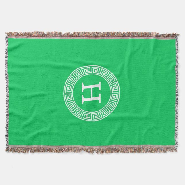 Cobertor Monograma inicial do Quadro chave grego Emerald Wh (Frente)
