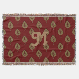 Cobertor Monograma Personalizado Burgundy Red Leaf Dourado
