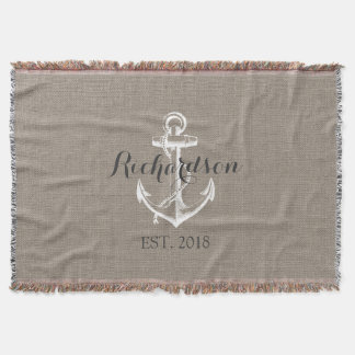 Cobertor Monograma Rustic Vintage Anchor Wedding