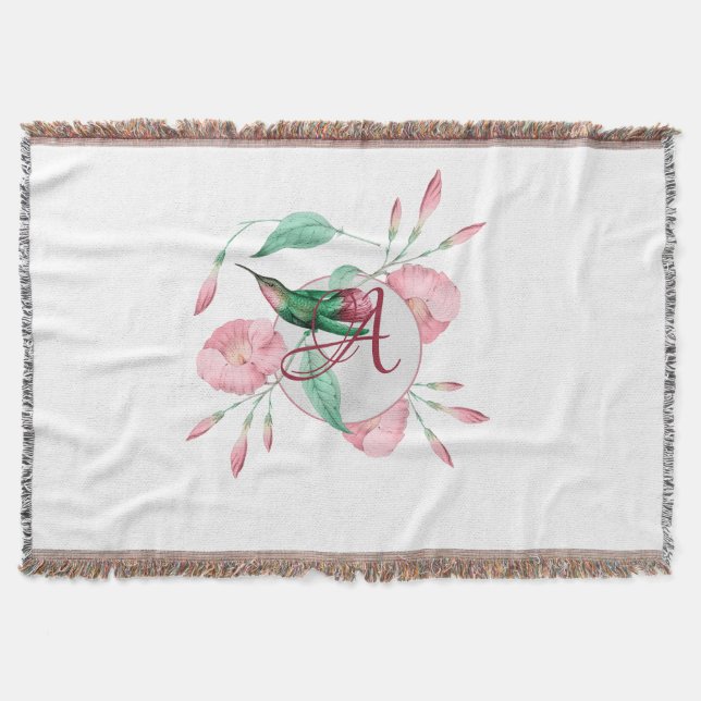 Cobertor Monogramas Hummingbird Rosa Mint DeCOR Floral (Frente)