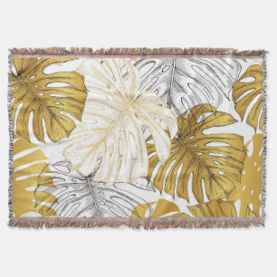 Cobertor Monstera Leaves: Ouro Branco