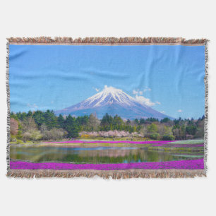 Cobertor Montanha Fuji Árvores e Flores