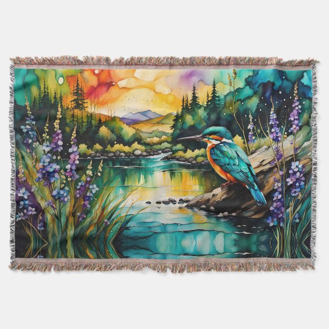 Cobertor Montanhas de Kingfisher, Água e Flores Selvagens (Frente)