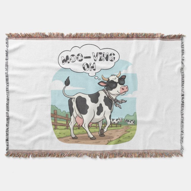 Cobertor "Moo-ving On" Cow - Funny & Stylish Farm Humor! (Frente)